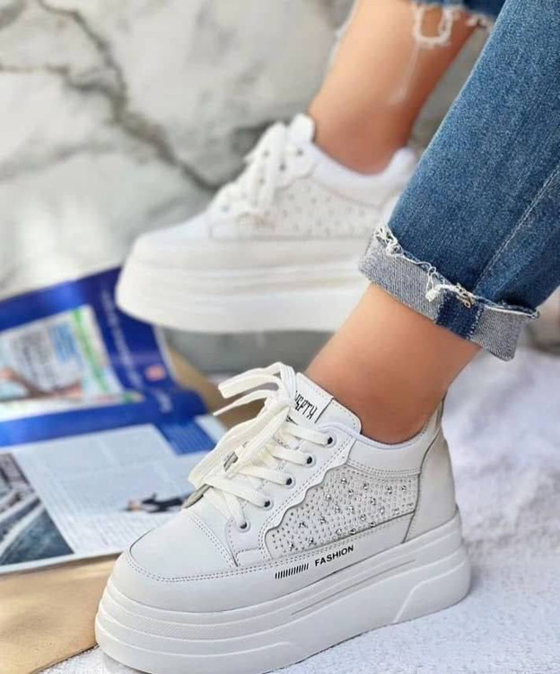 کتانی زنانه و دخترانه ونس سفید لژدار اسپرت مدل Fashion